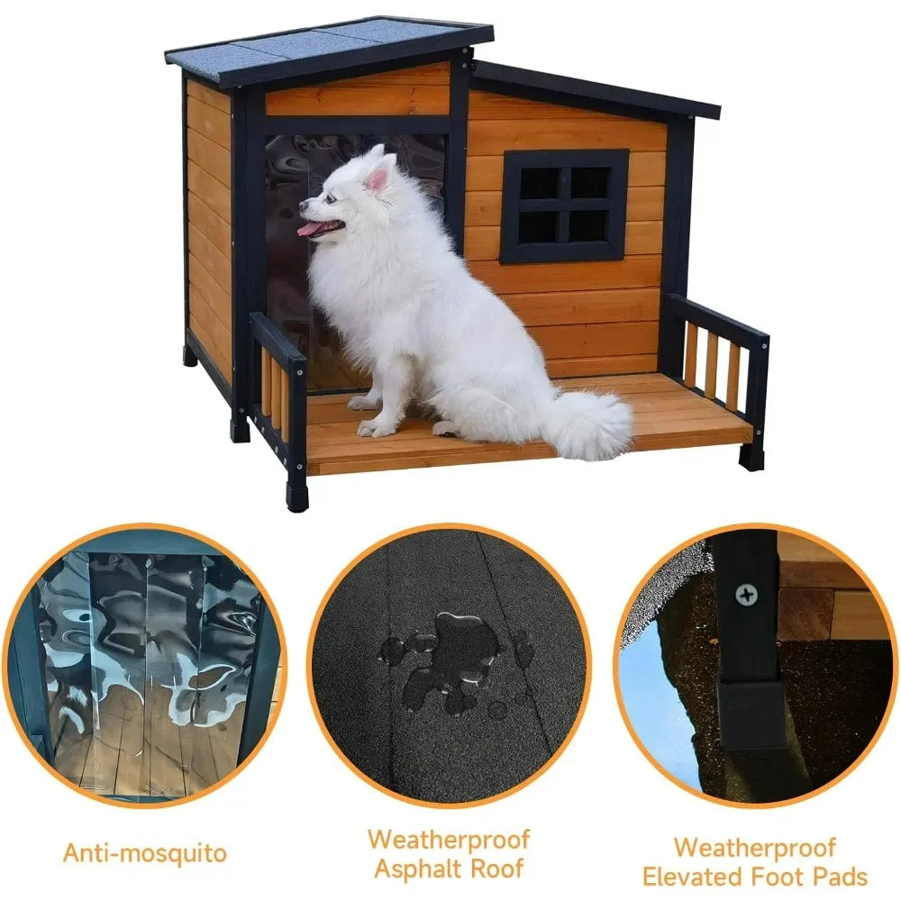 Wooden Insulated Dog House With Weatherproof Shelter And Platform