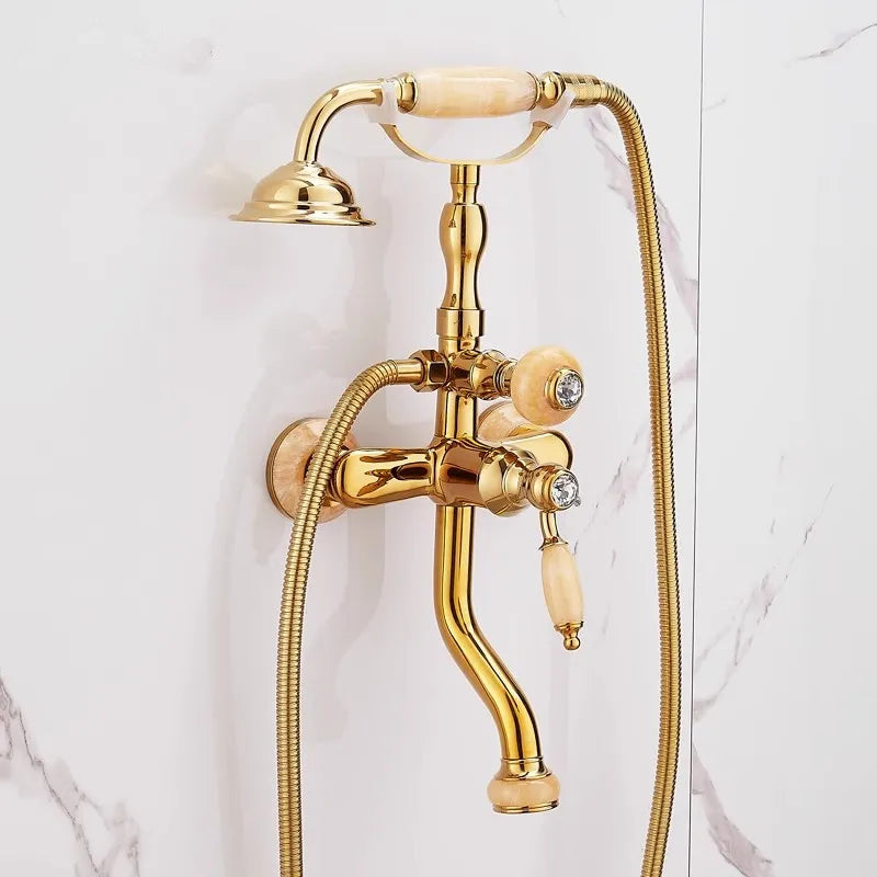 Tuqiu Brass Wall Mounted Dual Handle Shower Faucet Set