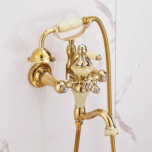 Tuqiu Brass Wall Mounted Dual Handle Shower Faucet Set