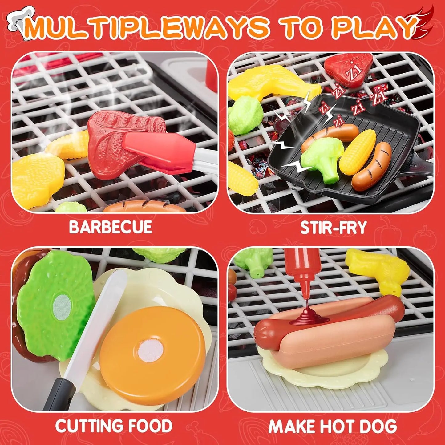 Interactive BBQ Grill Kitchen Playset With Smoke Sound And Light