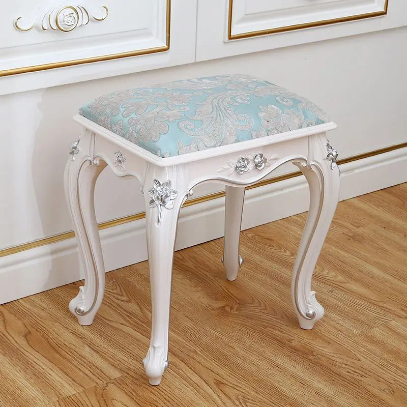 European Makeup Stool Imitation Solid Wood American Dresser Stools White Bedroom Modern Simple Nail Stool Household Ottomans