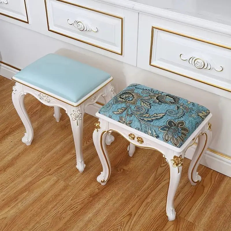 European Makeup Stool Imitation Solid Wood American Dresser Stools White Bedroom Modern Simple Nail Stool Household Ottomans