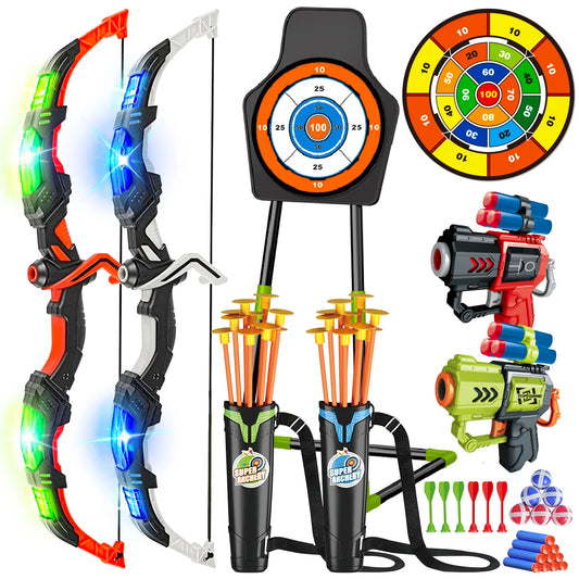 VATOS Bow and Arrow Toy Set for Kids Night Light Target Board