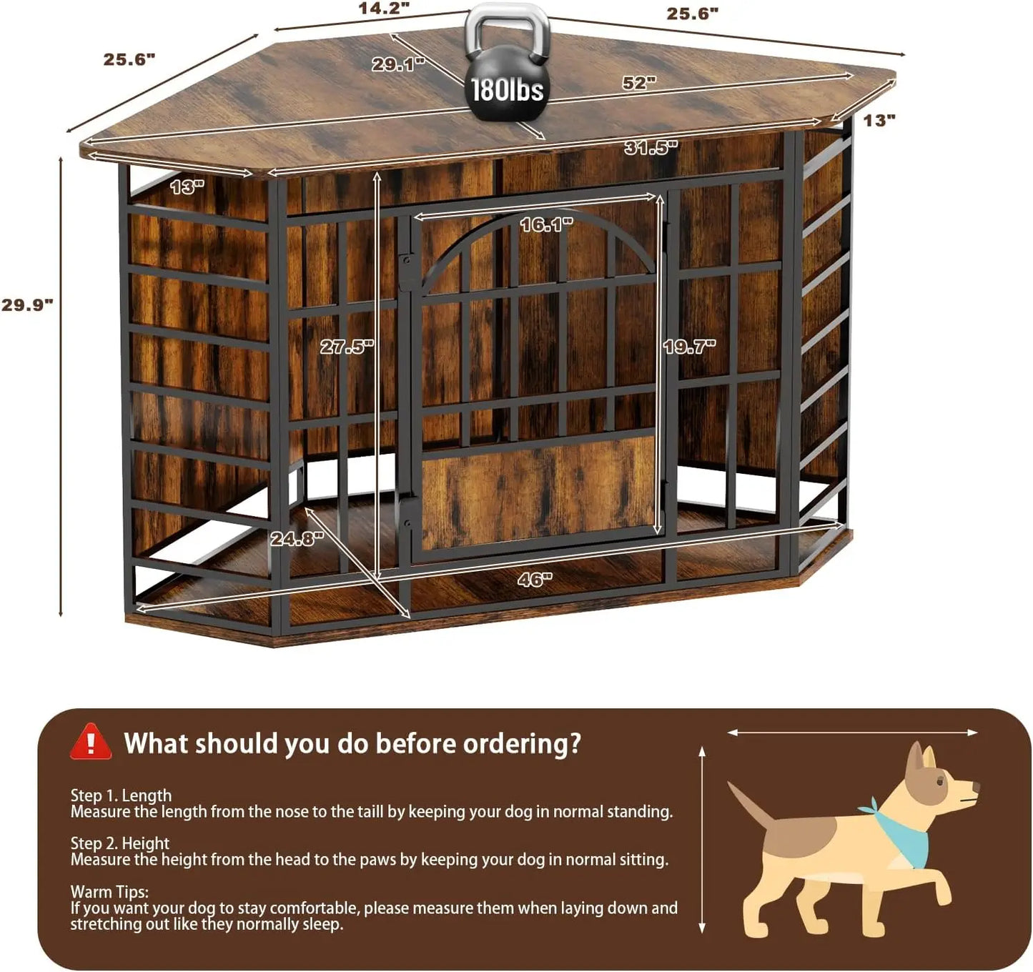 Corner Dog Crate Furniture End Table Modern Wood Look