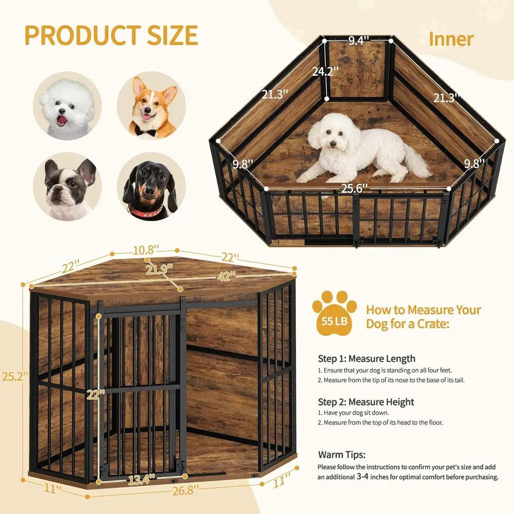 Corner Dog Crate Furniture With Barn Door Heavy Duty Kennel