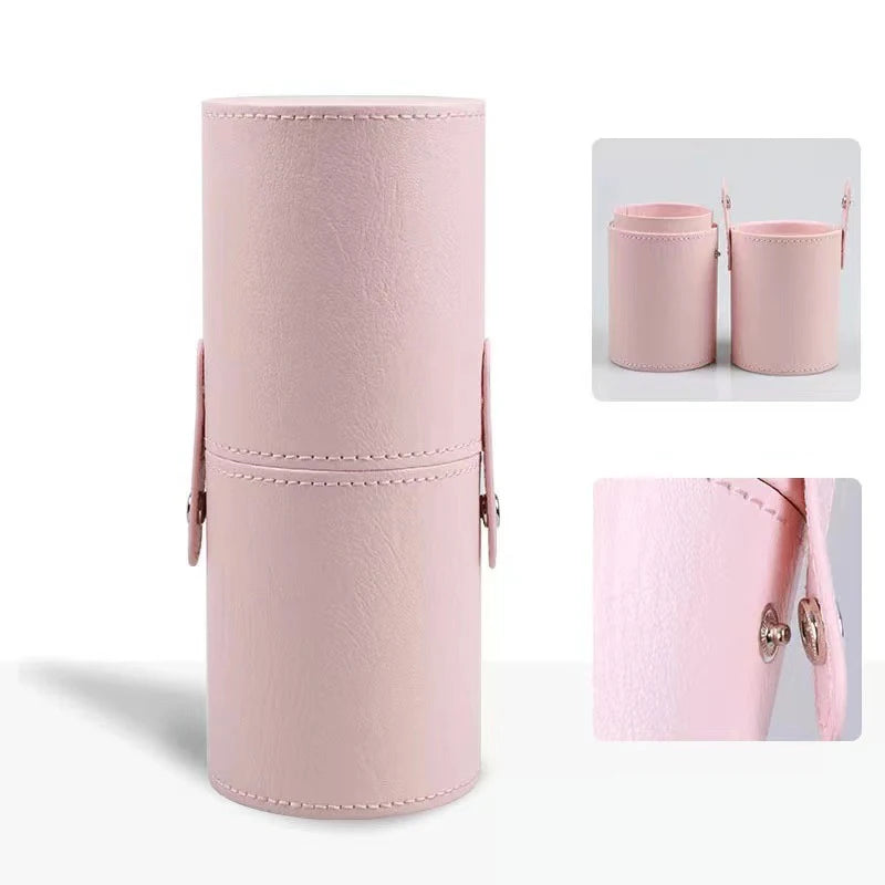Leather Makeup Brush Bucket Portable Travel Cosmetic Bag Multi Function Dust Proof Waterproof