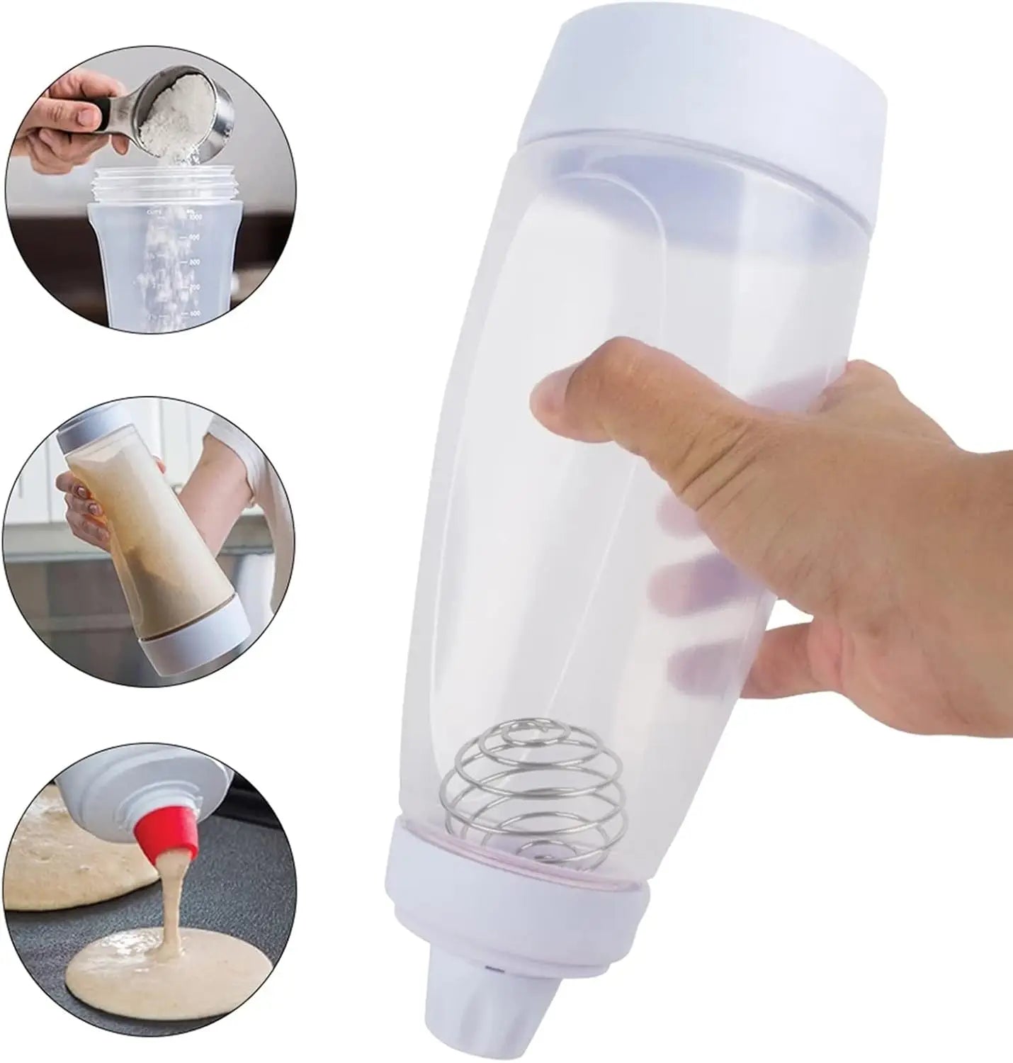 Pancake Batter Dispenser with Mixing Ball & Stand – Easy Pour Batter Mixer for Pancakes, Waffles & Cupcakes