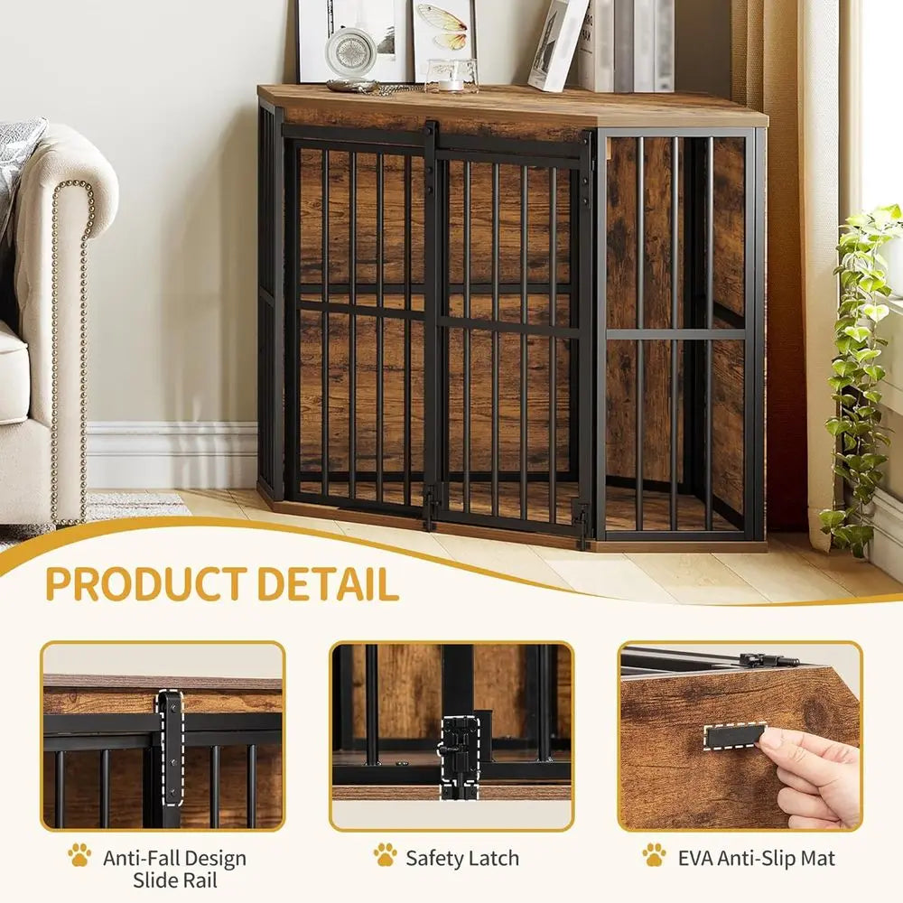 Corner Dog Crate Furniture With Barn Door Heavy Duty Kennel