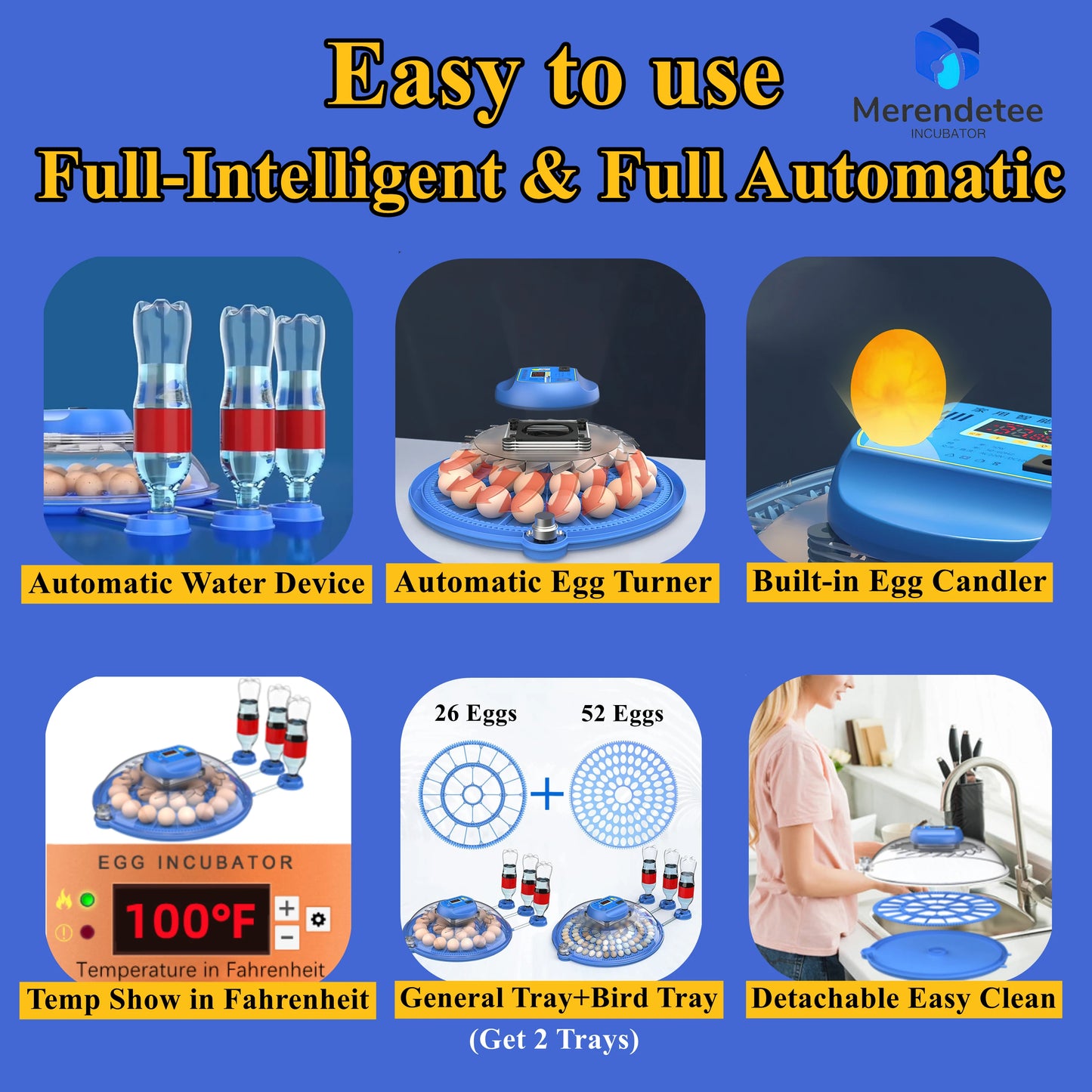 Farm Animals 26-52 Eggs Automatic Incubator With Watering 360 View