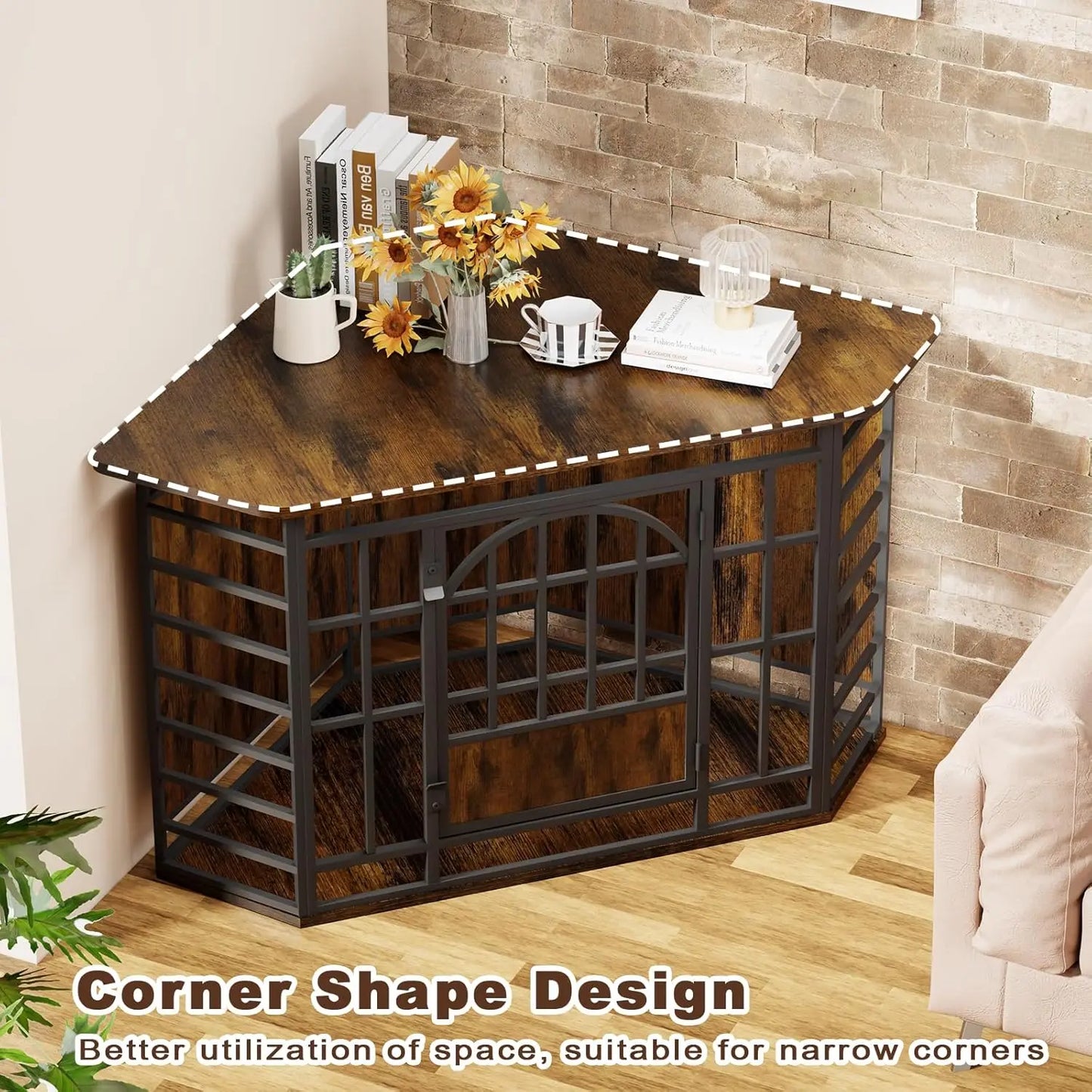Corner Dog Crate Furniture End Table Modern Wood Look
