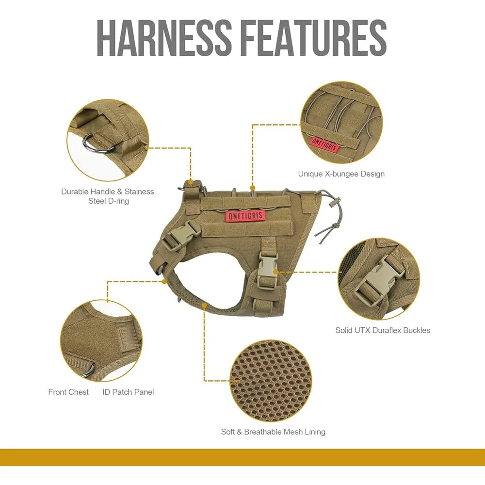 XMSJ Tactical Dog Harness Patrol Vest With Quick Release Buckles