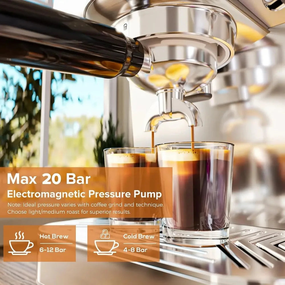 Espresso Machine with Cold Brew, 20 Bar Espresso Maker with Milk Frother, Stainless Steel Coffee Machine with 1.5L, Customized