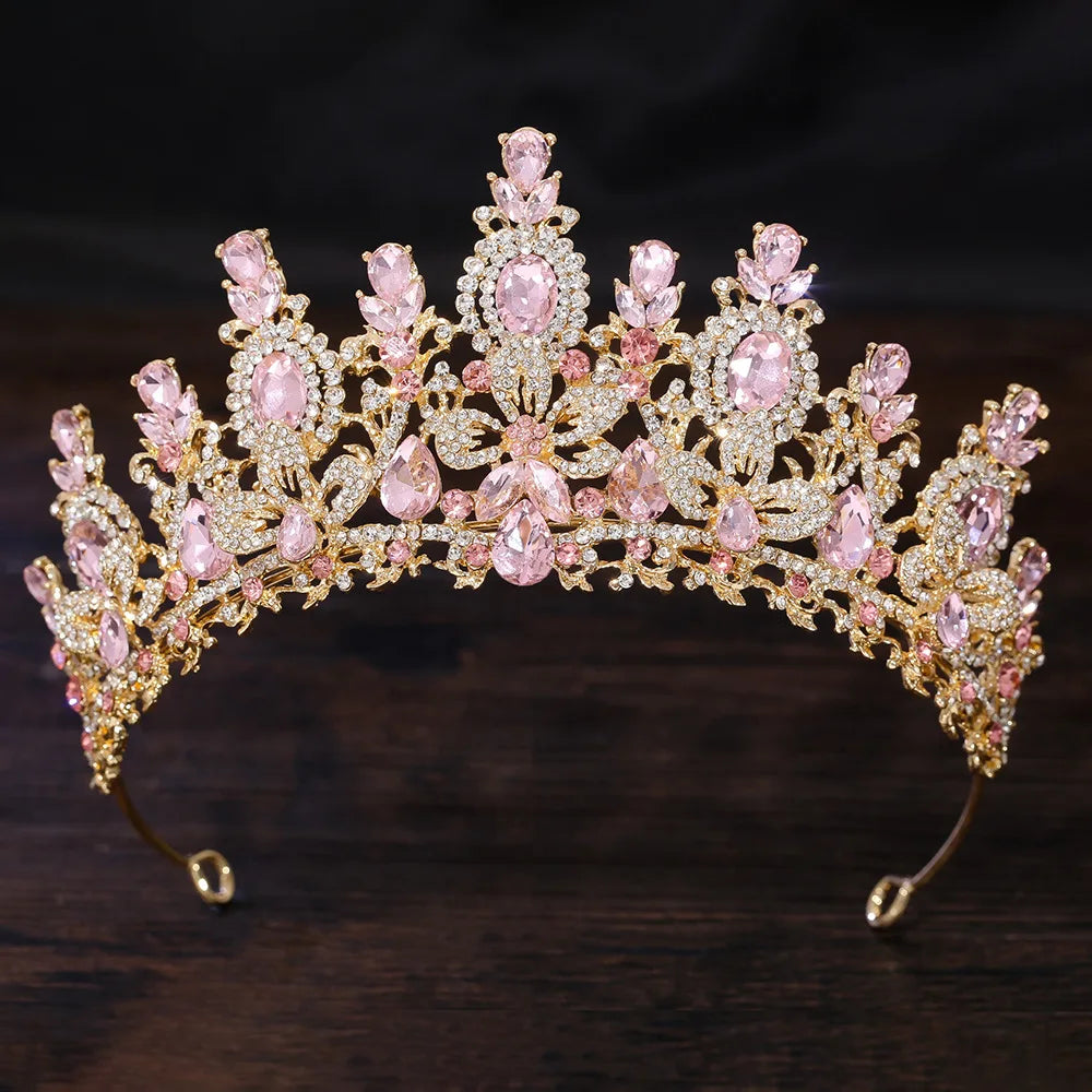 Baroque Luxury Water Drop Crystal Flower Bridal Tiaras Crown Rhinestone Pageant Diadem Bride Headpieces Wedding Hair Accessories