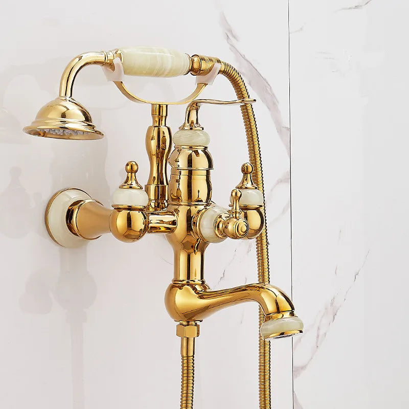 Tuqiu Brass Wall Mounted Dual Handle Shower Faucet Set