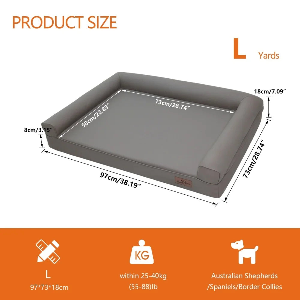 BORWARTCN Orthopedic Bolster PU Leather Dog Bed With Removable Cover