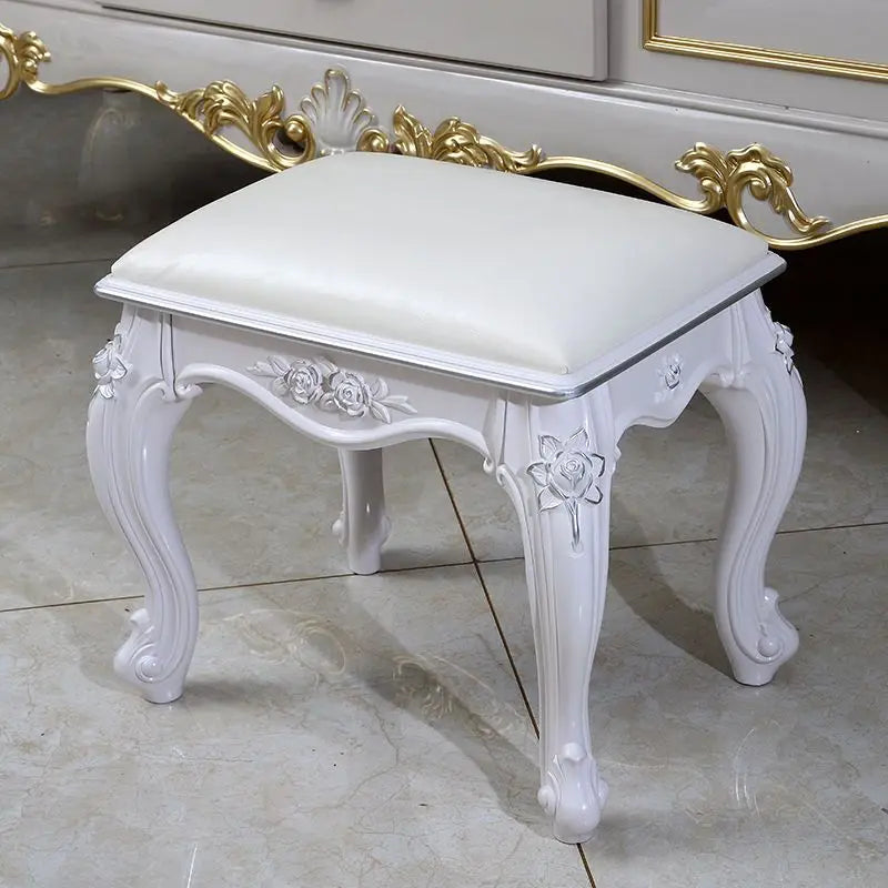 European Makeup Stool Imitation Solid Wood American Dresser Stools White Bedroom Modern Simple Nail Stool Household Ottomans