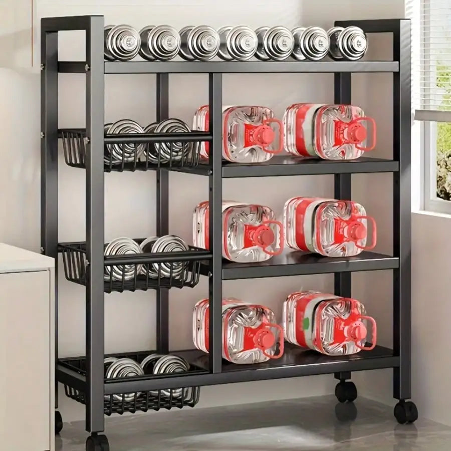 4-Tier Mobile Metal Storage Rack With Wheels And Baskets