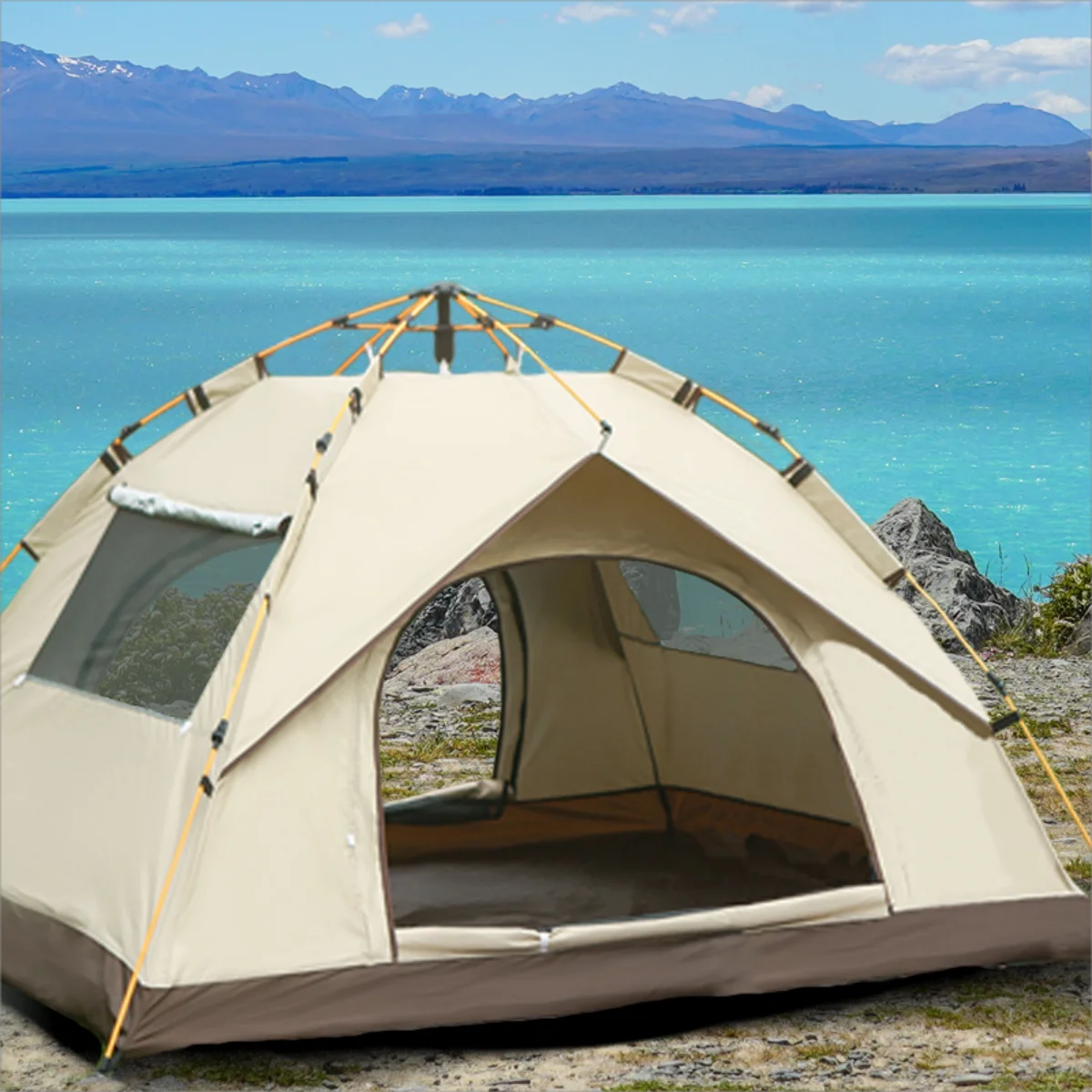 Pakicetus Automatic Quick Opening Camping Tent With Dual Doors And Windows For Outdoor Travel