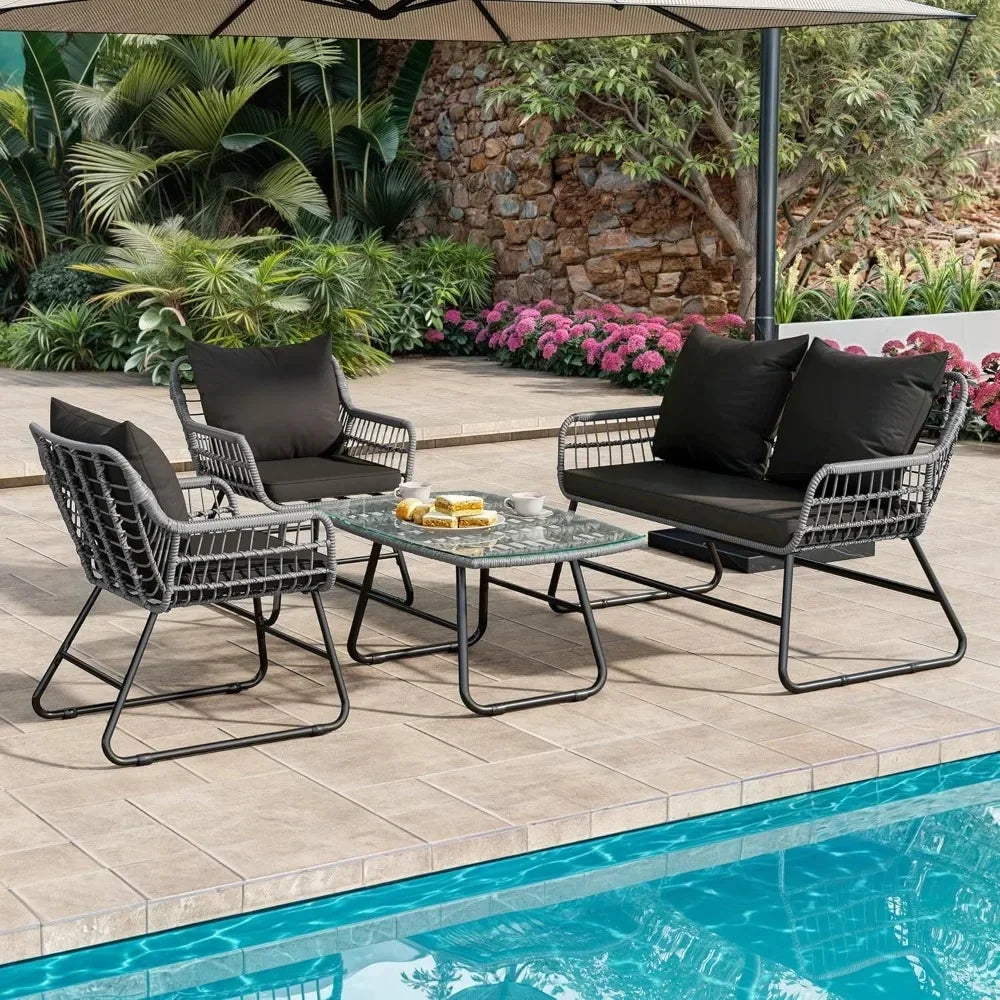 All Weather Outdoor 4 Piece Wicker Rattan Patio Set