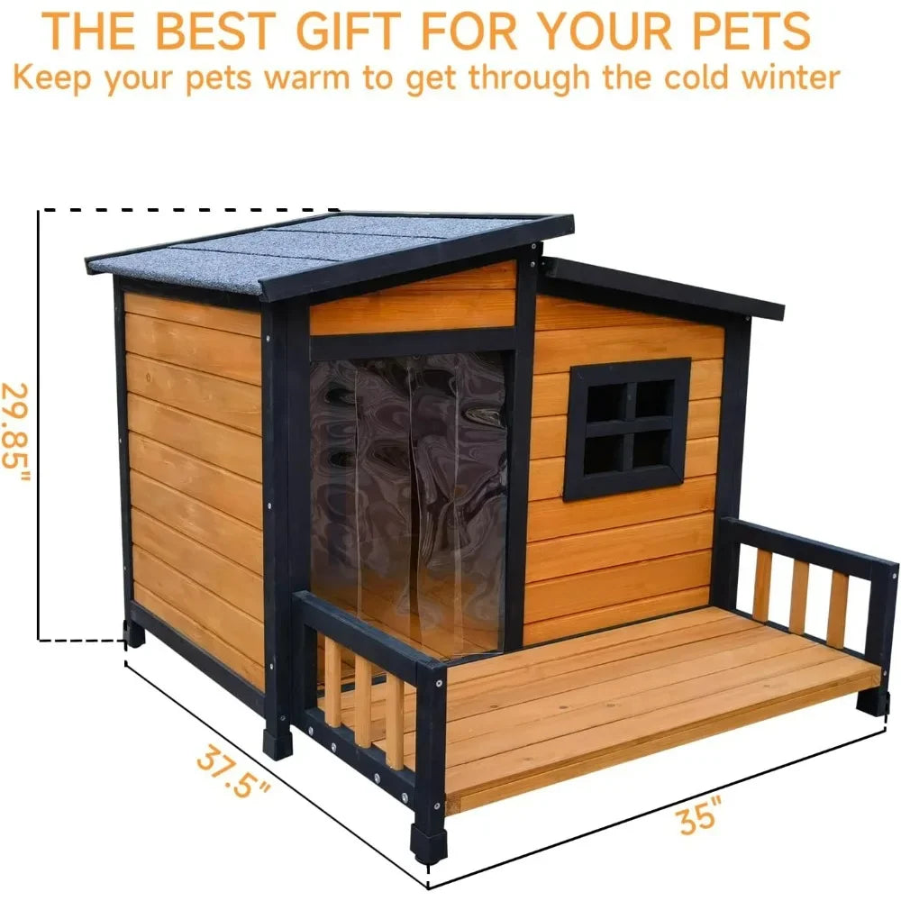 Wooden Insulated Dog House With Weatherproof Shelter And Platform