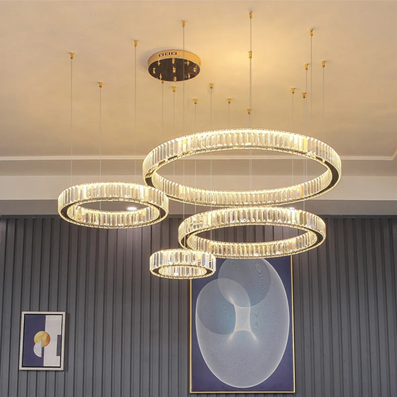 Luxury Crystal LED Pendant Lights Home Villa Living Room Dimmable Lighting Lustre Decoration Ceiling Chandelier Lamps Fixtures