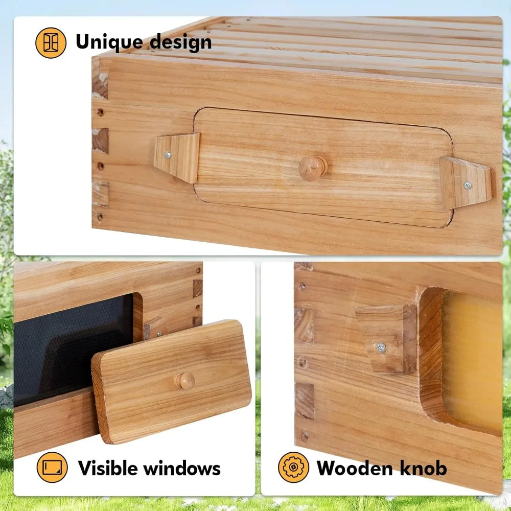 10 Frame Bee Hive Starter Kit Windows Beehive Frames And Waxed Foundations 2 Deep Brood Boxes And 1 Medium Super Box