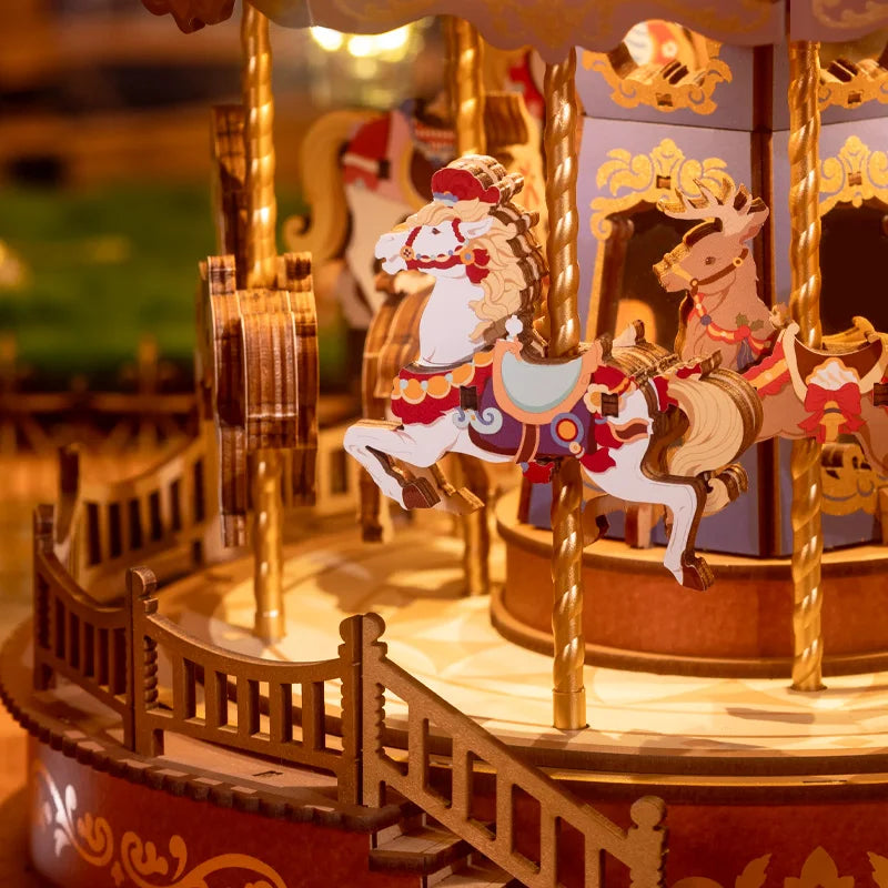 Robotime 3D Carousel Music Box Puzzle With LED Lights