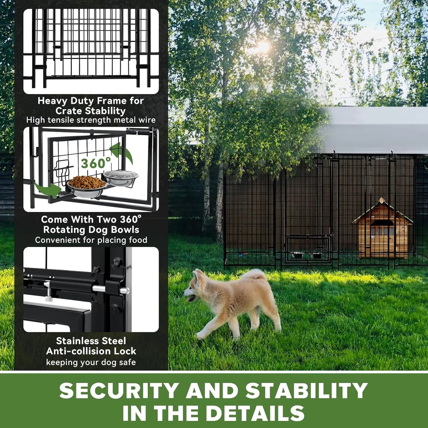 Outdoor Dog Kennel Heavy Duty Welded Wire Steel With Lock