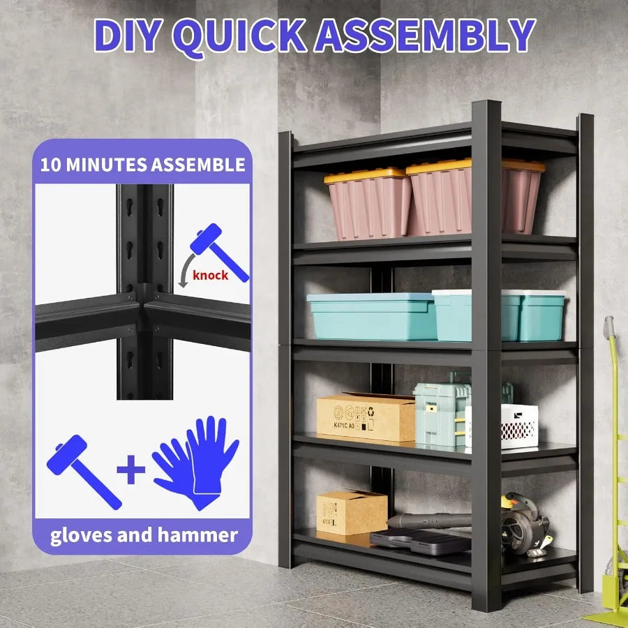 Heavy Duty Garage Shelving Unit Two Pack Five Tier Adjustable