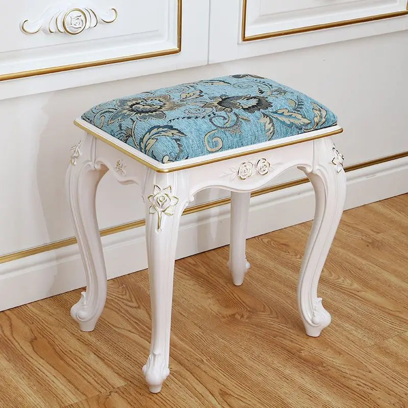 European Makeup Stool Imitation Solid Wood American Dresser Stools White Bedroom Modern Simple Nail Stool Household Ottomans