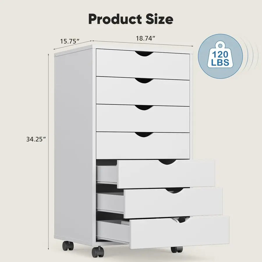 7-Drawer Mobile File Cabinet With Wheels Under Desk