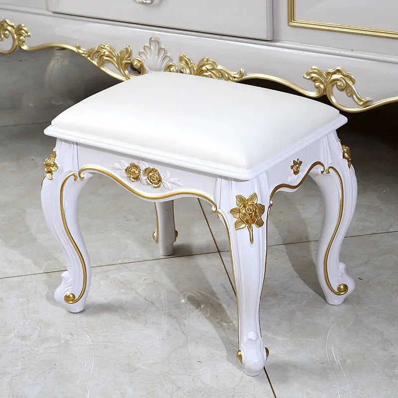 European Makeup Stool Imitation Solid Wood American Dresser Stools White Bedroom Modern Simple Nail Stool Household Ottomans