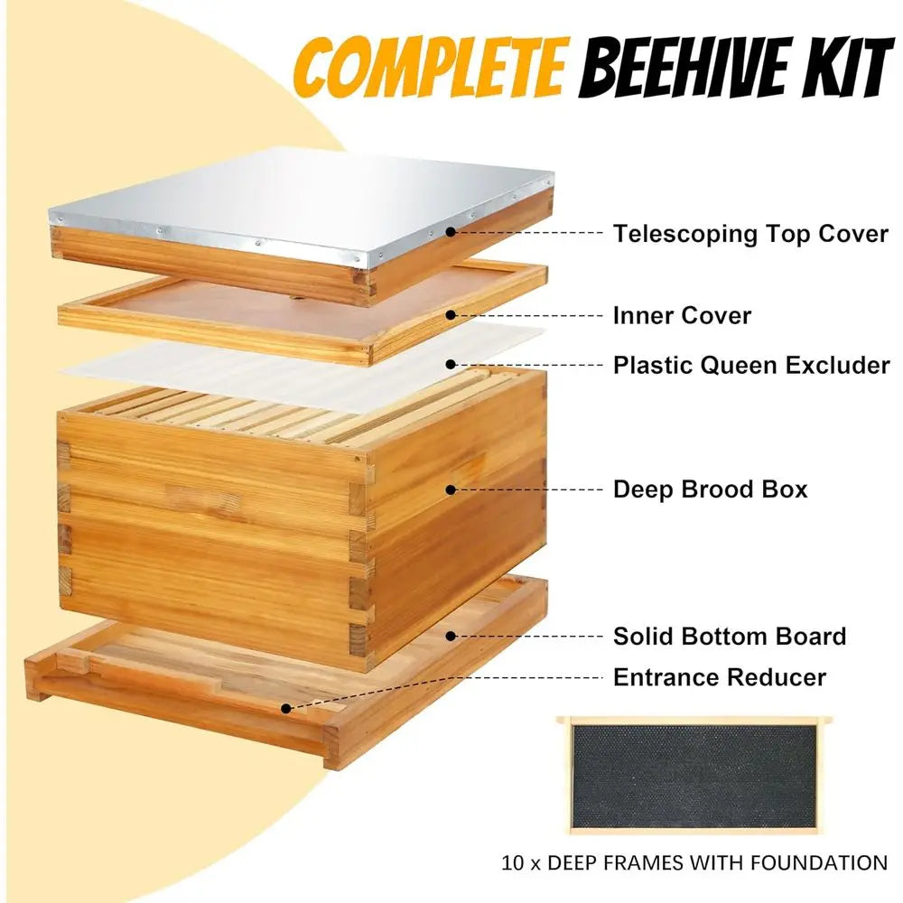 Beekeeping Starter Kit With 10-Frame Hive, Frames, Smoker, Veil