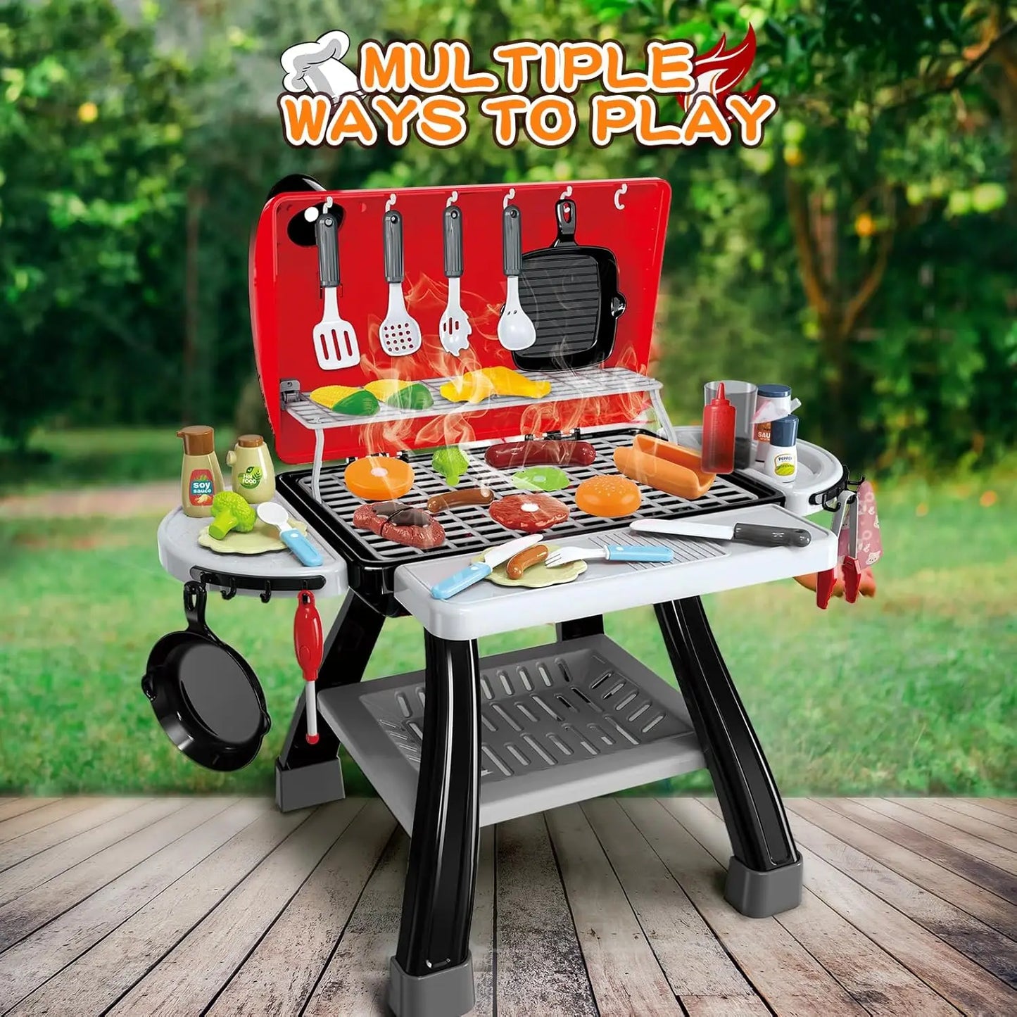 Interactive BBQ Grill Kitchen Playset With Smoke Sound And Light