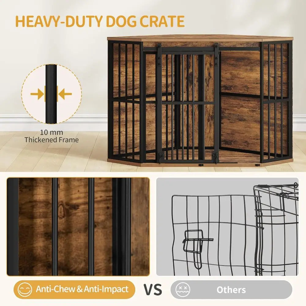 Corner Dog Crate Furniture With Barn Door Heavy Duty Kennel