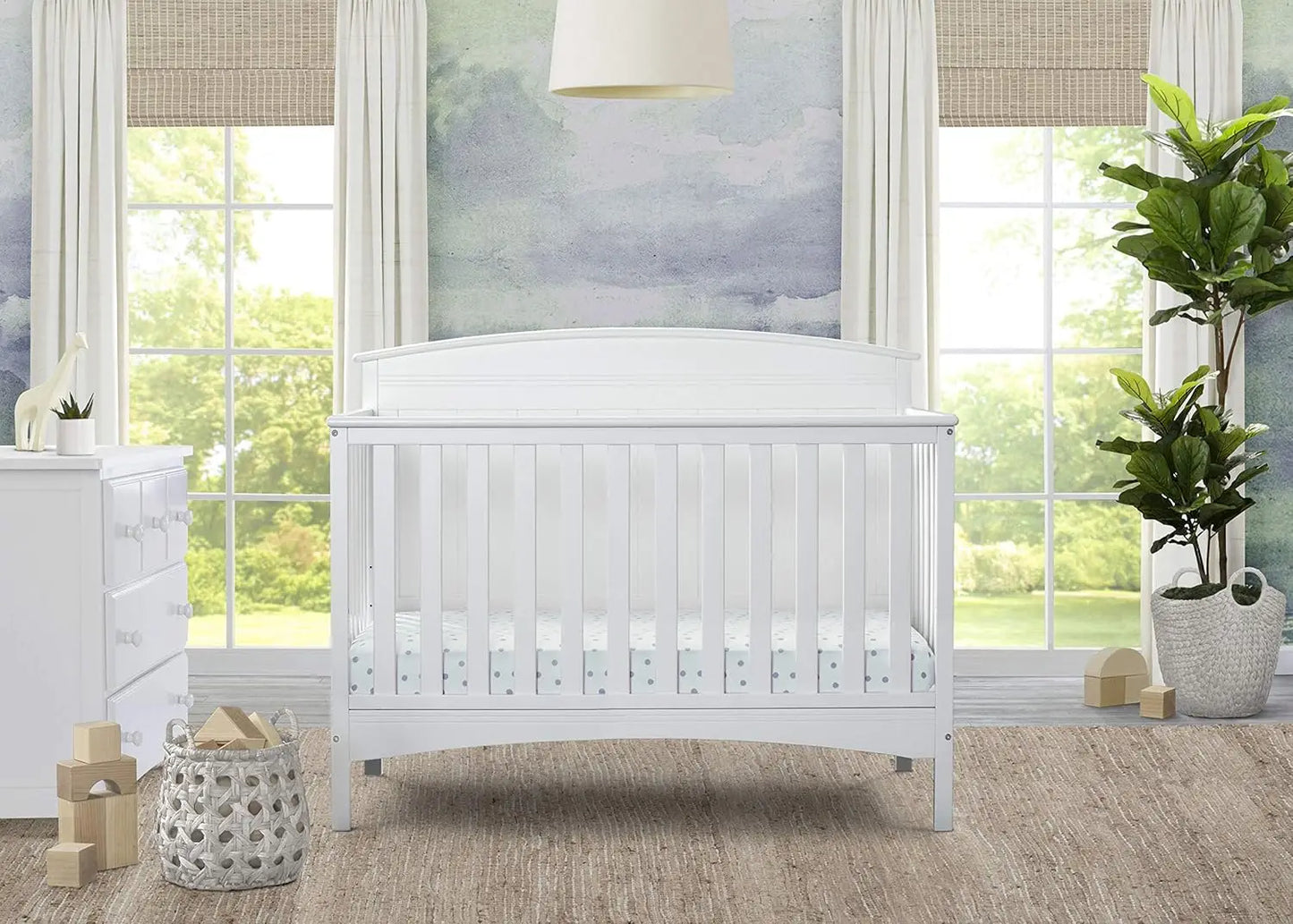 Convertible 4-in-1 Baby Crib to Toddler Bed, Daybed & Full Size Bed with Adjustable Mattress