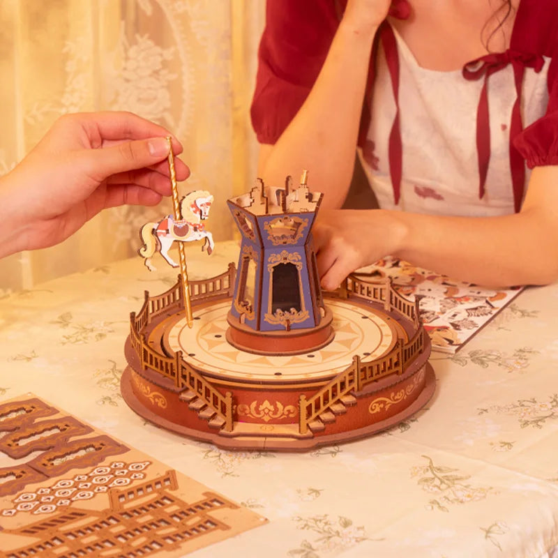 Robotime 3D Carousel Music Box Puzzle With LED Lights