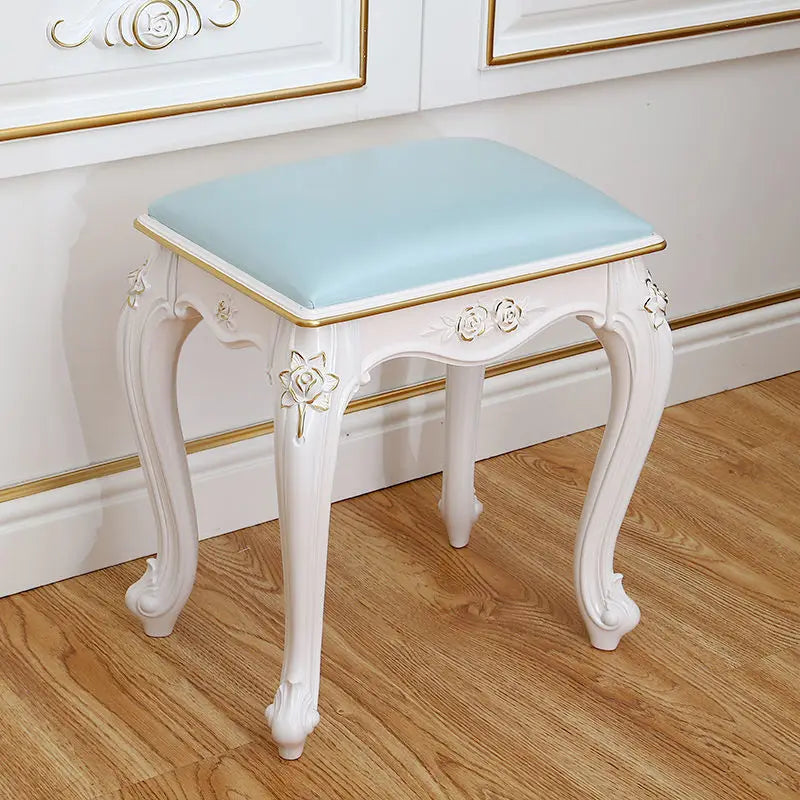 European Makeup Stool Imitation Solid Wood American Dresser Stools White Bedroom Modern Simple Nail Stool Household Ottomans