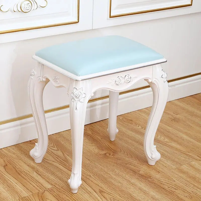 European Makeup Stool Imitation Solid Wood American Dresser Stools White Bedroom Modern Simple Nail Stool Household Ottomans