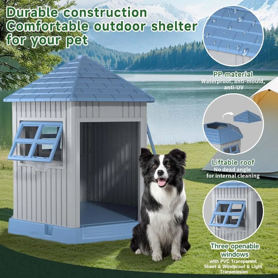 XMSJ Outdoor Resin Dog Kennel Shelter with Air Vents Waterproof