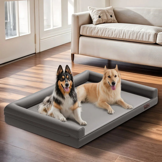 BORWARTCN Orthopedic Bolster PU Leather Dog Bed With Removable Cover