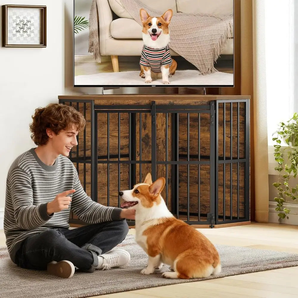 Corner Dog Crate Furniture With Barn Door Heavy Duty Kennel