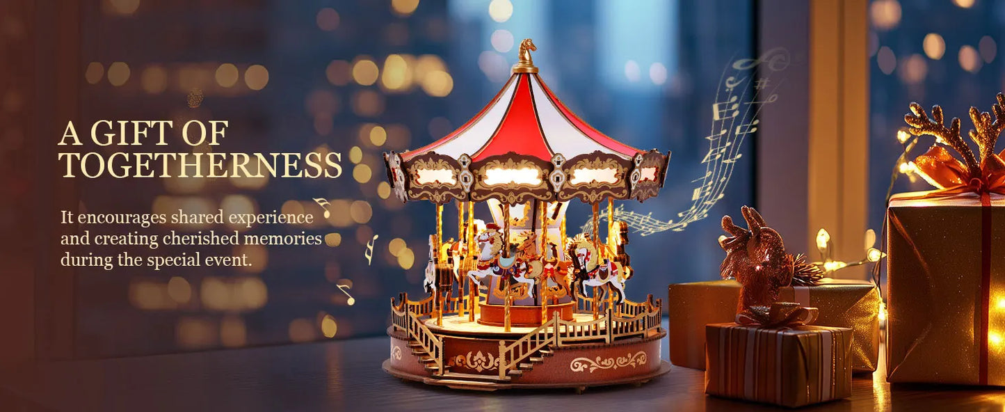 Robotime 3D Carousel Music Box Puzzle With LED Lights