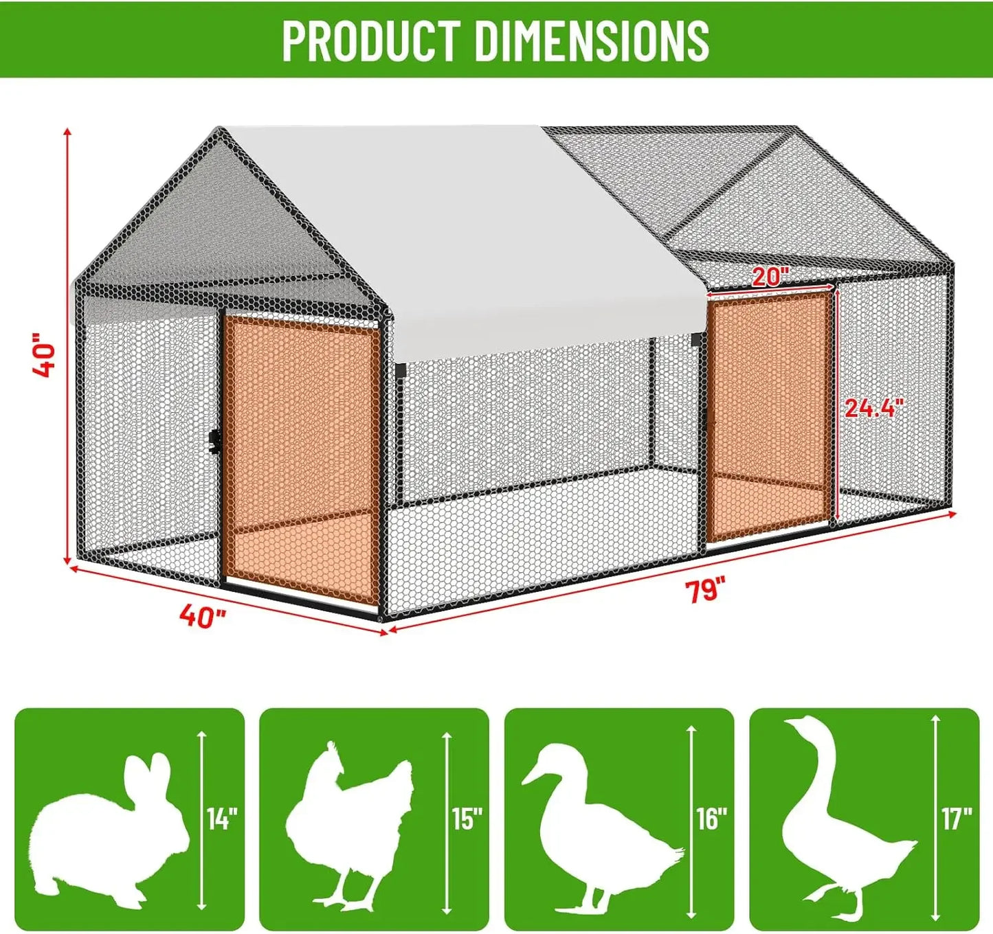 XMSJ Metal Chicken Coop Walk-In Hen House