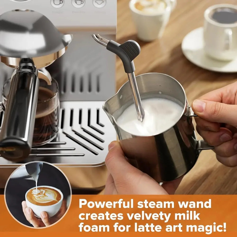 Espresso Machine with Cold Brew, 20 Bar Espresso Maker with Milk Frother, Stainless Steel Coffee Machine with 1.5L, Customized