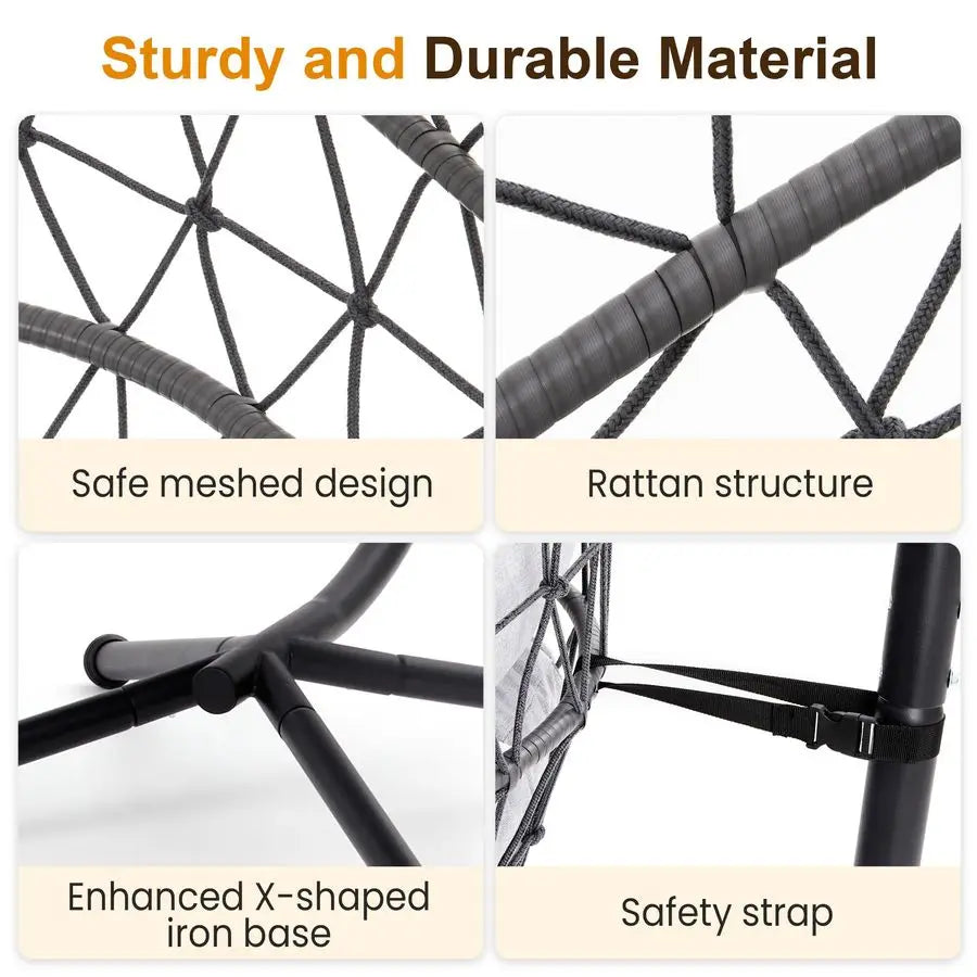 Egg Chair Outdoor Swing Chair with Stand, Hammock Chair Indoor, Patio Boho Wicker Hanging Chair with Stand 350lbs Capacity for G