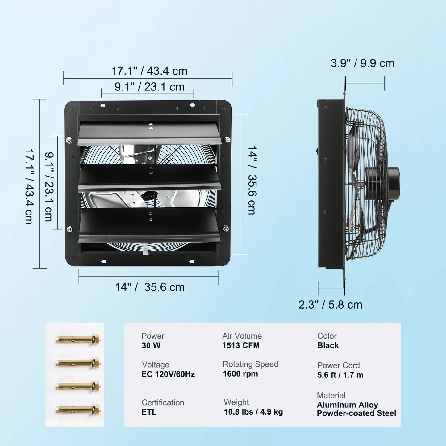 SucceBuy Shutter Exhaust Fan AC/ EC-motor 10-Speed Adjustable Wall Mount Attic Ventilation and Cooling for Greenhouses Garages