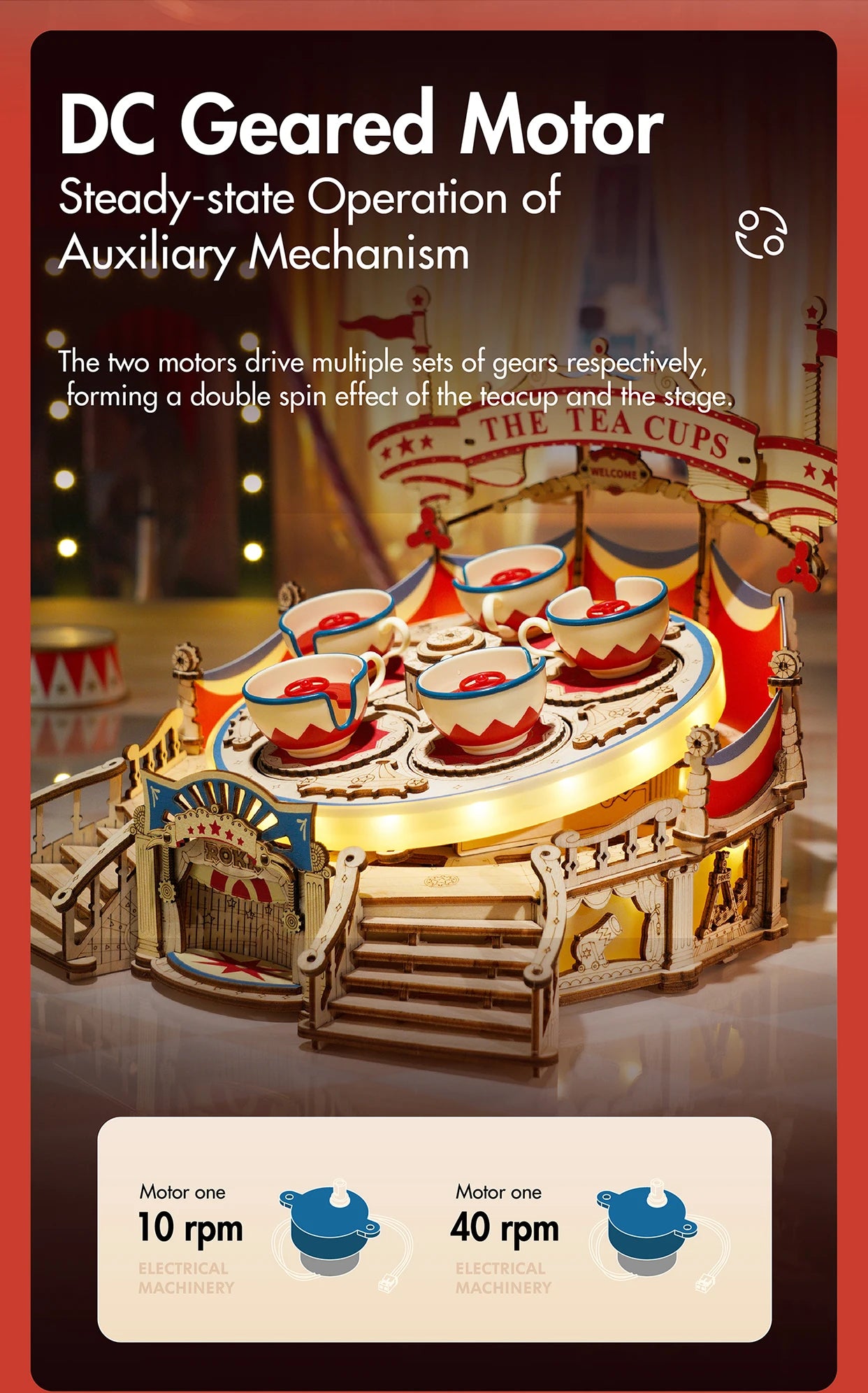 Robotime Rokr Tilt A Whirl Tea Cup Amusement Park Puzzle