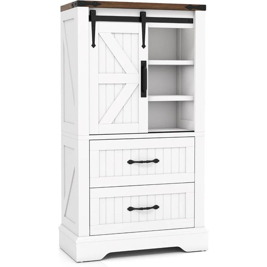 Farmhouse Bathroom Floor Cabinet Freestanding Storage With Sliding Barn Door