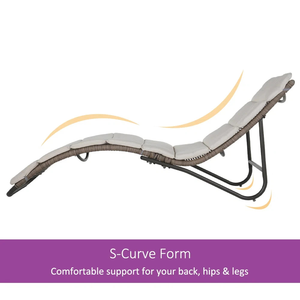 Outdoor Chaise Lounge Sunbathing Chair Arc Lounger with Wicker Cushion Multipurpose Lounge Chair for Poolside